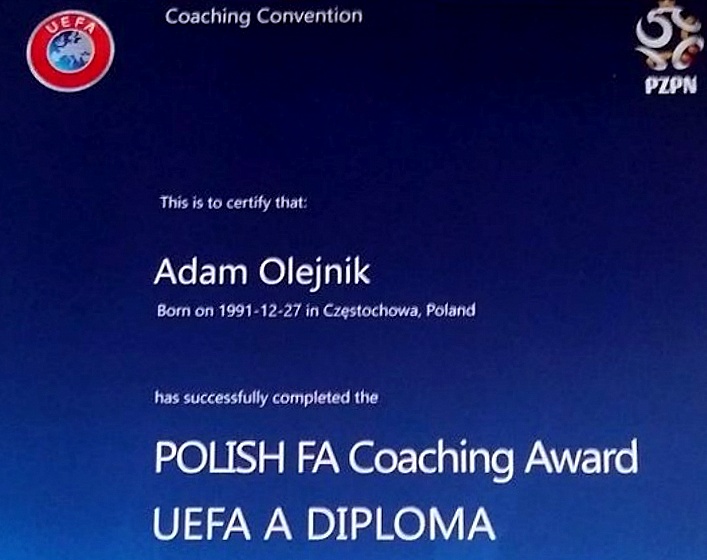 Adam Olejnik ukończył kurs trenerski UEFA A